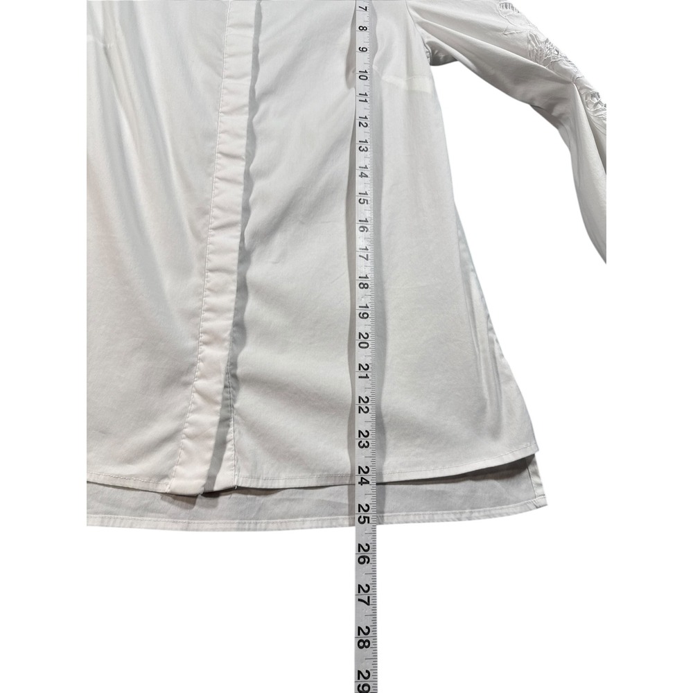 White Embroidered Lace Sleeve Button Front Blouse Women's Long Sleeve Top XS 0 - Picture 12 of 13